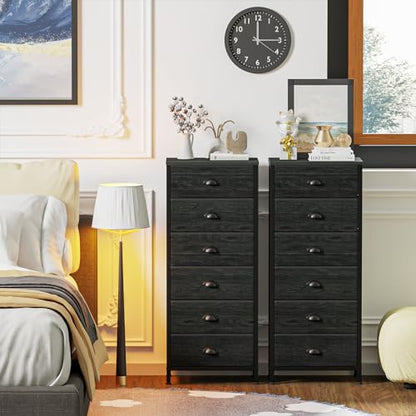 Tall Dresser with 6 Drawers,Vertical Chest of Drawers and Nightstand for Bedroom with Fabric Drawer Organizer Unit in Living Room,Closet,Entryway,Hallyway