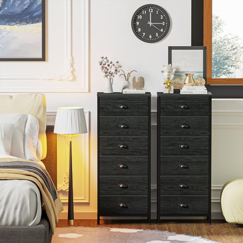 Tall Dresser with 6 Drawers,Vertical Chest of Drawers and Nightstand for Bedroom with Fabric Drawer Organizer Unit in Living Room,Closet,Entryway,Hallyway