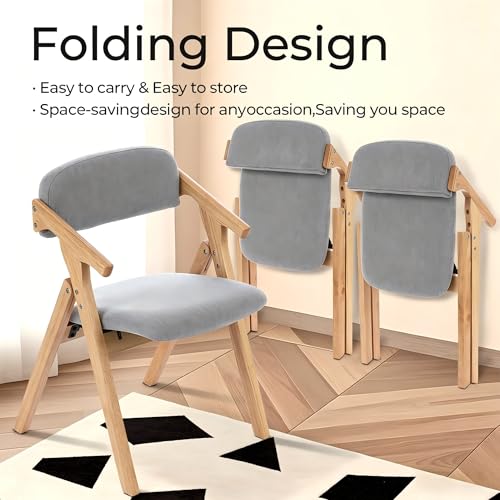 Folding Chairs with Padded Seats,Wooden Stackable Dining Chair,Easy to Store Foldable Dining Chairs for Kitchen, Living Room, Wedding Party Picnic (Dark Gray) - color: Dark Gray
