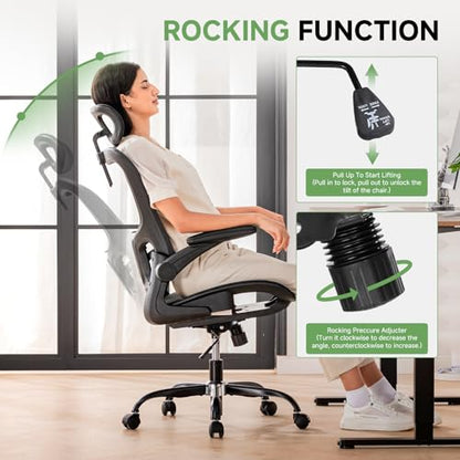 GTPLAYER Office Chair, Home Ergonomic Desk Chair with High Back Mesh, Mesh Office Computer Desk Chairs with Adjustable Lumbar Support, Rolling Work Swivel Task Chairs with 3D Armrests and Headrest - color: Black White