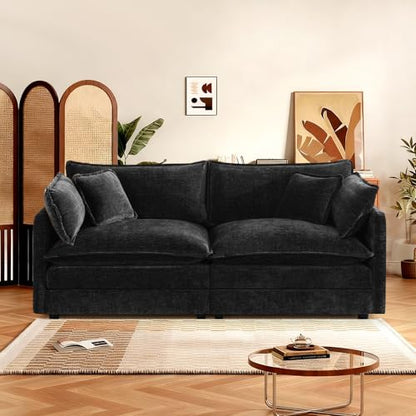 70.8" Chenille Modular Loveseat Sofa, 2-Seat Couch,Black | Randomly Assemble Modular Sofa Sets, Modern Recliner Deep Seat Sofa Set for Living Room,Office - color: Black, size: 2S