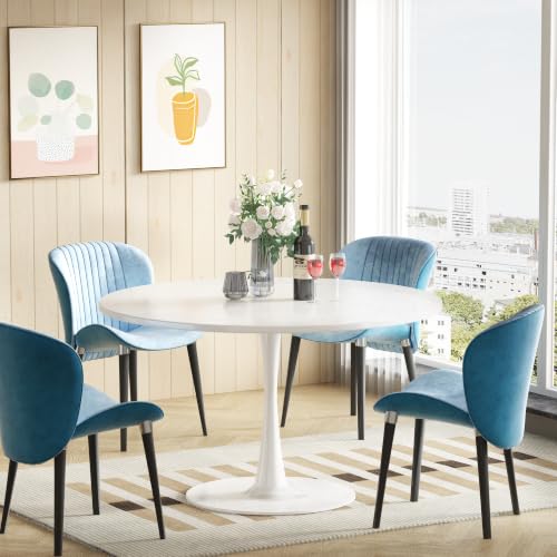 Recaceik Round Dining Tulip Table for 4, 39.1" Modern Kitchen Table with 0.7” Thickened Tabletop & Sturdy Metal Pedestal, Mid-Century Leisure Table for Dining Room, Living Room, Cafe (White) - color: White