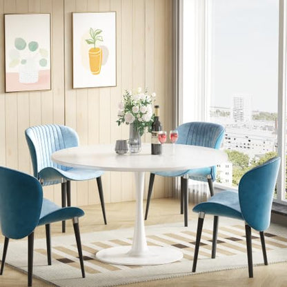 Recaceik Round Dining Tulip Table for 4, 39.1" Modern Kitchen Table with 0.7” Thickened Tabletop & Sturdy Metal Pedestal, Mid-Century Leisure Table for Dining Room, Living Room, Cafe (White) - color: White