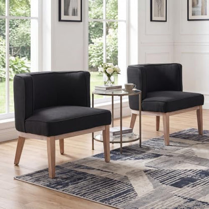 Modern Barrel Accent Chair，Mid Century Armless Side Chair Linen Fabric Upholstered Comfy Reading Chair with Solid Wooden Frame for Living Room/Bedroom, Black - color: Black, size: 1PC