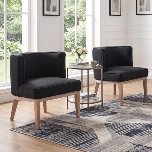 Modern Barrel Accent Chair Set of 2，Mid Century Armless Side Chair Linen Fabric Upholstered Comfy Reading Chair with Solid Wooden Frame for Living Room/Bedroom, Black - color: Black, size: 2PCS