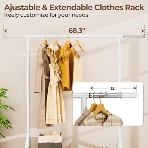 HYSEYY Heavy Duty Clothes Rack Load 450 LBS, Metal Garment Rack, Standing Rolling Clothing Rack for Hanging Clothes with Sturdy Wheels & Shelves, Portable Closet Wardrobe Rack,White - color: White