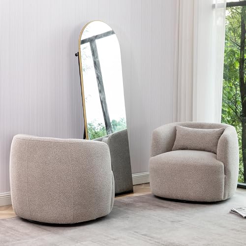 KINWELL 68" Boucle Upholstered Loveseat with 2 Swivel Barrel Chairs, Taupe | No Assembly Sherpa Living Room Furniture Sets, 2-Seater Couch Settee and Accent Chairs Armchairs for Small Spaces Apartment - color: Taupe, size: Loveseat + 2 Chairs