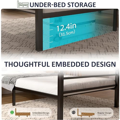 J.Fkne Twin Bed Frame with LED Lights & Charging Station, Metal Platform Bed with Headboard, Heavy Duty Metal Slats, No Box Spring Needed, Noise Free, Easy Assembly, Black - size: Twin, style: Classic Black