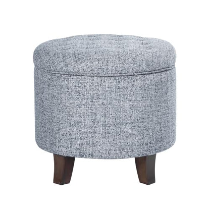 HomePop 19" Button Tufted Round Storage Ottoman - Blue Gray Woven Fabric - color: Blue Gray Woven Fabric