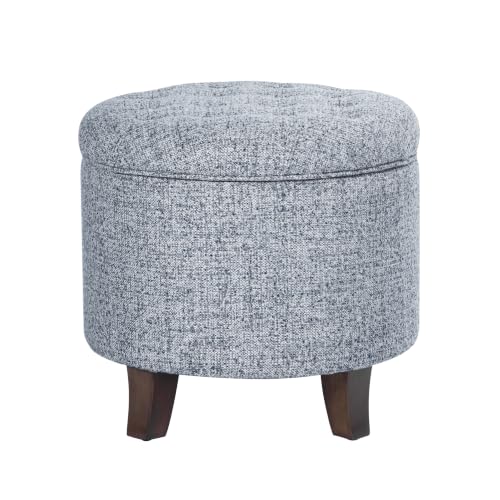 HomePop 19" Button Tufted Round Storage Ottoman - Blue Gray Woven Fabric - color: Blue Gray Woven Fabric