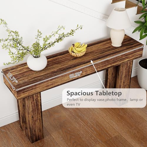 Spaco 63'' Long Console Table,2 Tier Farmhouse Entryway Table Sofa Table with Storage,Wood Behind Couch Table for Living Room, Hallway,Foyer (Dark Brown) - color: Dark Brown (63'')