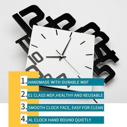 FLEBLE Modern Large Wall Clocks for Living Room Decor Big Silent Pendulum Wall Clock Battery Operated for Office Kitchen Bedroom Home Decoration Wooden 30 Inch Giant White Wall Watch Clock Non-Ticking | Analog Battery Operated Big Wall Watch Clock Non Tic