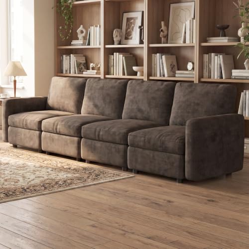 Guyii 116.92" Dark Brown 4-Piece Sofa Set, Extra-Large 4-Seater Modular Sectional Sofa, Modern Convertible Sectional Couch for Living Room, Bedroom, Home - color: Dark Brown, size: 4 Seat Sofa (No Ottoman)