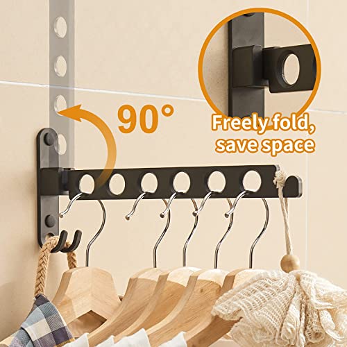 JOOM Wall Mounted Clothes Drying Rack, Black, 2 Pack | Folding Clothes Hanger for Laundry Room, Retractable wall hanger folds flat, saves space in closets, bathrooms, Small Spaces - size: Two pack