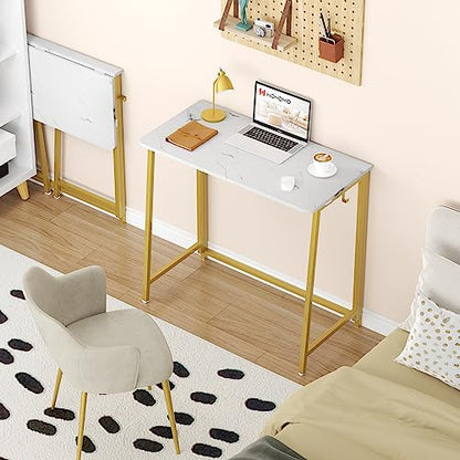 WOHOMO Folding Desk, Small Foldable Desk and Narrow Console Table with Storage,3 Tire Long Sofa Table Behind Couch