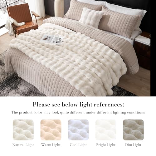 Faux Fur Throw Blanket, Ultra Soft Fuzzy Plush Bubble Blanket for Couch, Bed & Living Room, 60"x80", Cream White - color: Cream White, size: 60" x 80"