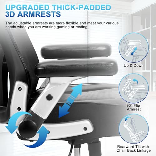 Super Big and Tall Office Chair 700lbs- Heavy Duty Executive Computer Chair with Rubber Wheels 3D Flip Arms, Ergonomic Mesh High Back Desk Chair, Extra Wide Seat Adjustable Lumbar Support & Headrest - size: 700LBS