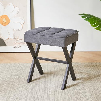 IBUYKE Square Makeup Stool with X-Leg, Linen Vanity Chair, Dark Gray LG-70G | Footrest Ottoman Seat Multi-Use Small Side Table Bedroom Living Room - color: Dark Grey, size: 17.72"-Linen