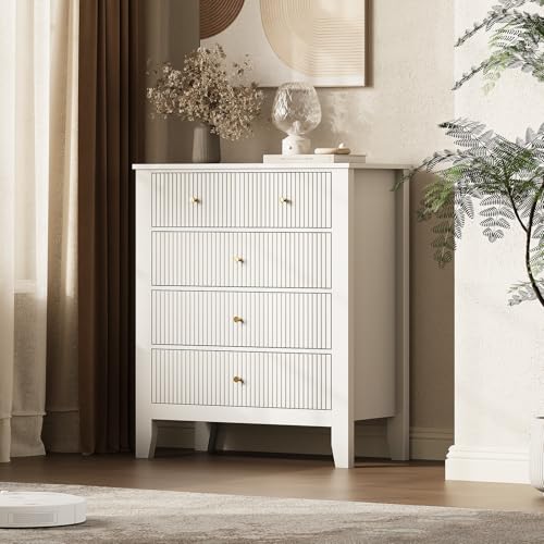 Upgraded Wide & Tall Fluted Nightstand for Bedroom, 32" * 37" Tall Modern Bedside Table with Charging Station, Curved Profile Design Drawers, End Table with Metal Handles for Living Room, Entryway - size: 5 drawers-1pc