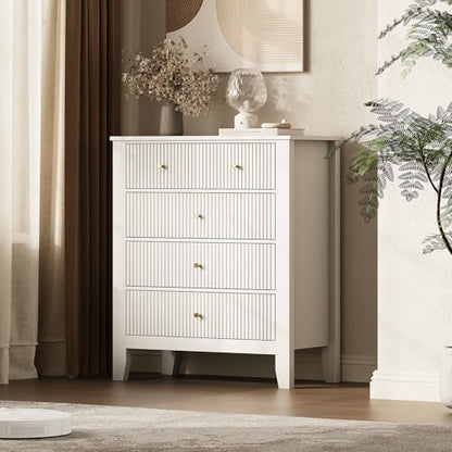 Upgraded Wide & Tall Fluted Nightstand for Bedroom, 32" * 37" Tall Modern Bedside Table with Charging Station, Curved Profile Design Drawers, End Table with Metal Handles for Living Room, Entryway - size: 5 drawers-1pc