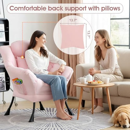 Lazy Chair, Comfy Reading Chair for Bedroom，Pink | Comfy Bedroom Accent Chair with Washable Removable Cover and extra throw pillow for Living Room Dorm - color: Peach Pink-single