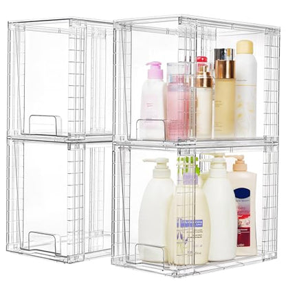 Vtopmart 4 Pack Clear Stackable Storage Drawers,9.7" High Plastic Organizers Bins for Skincare, Bathroom Supplies,Ideal for Cabinet,Undersink,Vanity,Kitchen,Pantry Organization - size: 4Pack 9.7"H