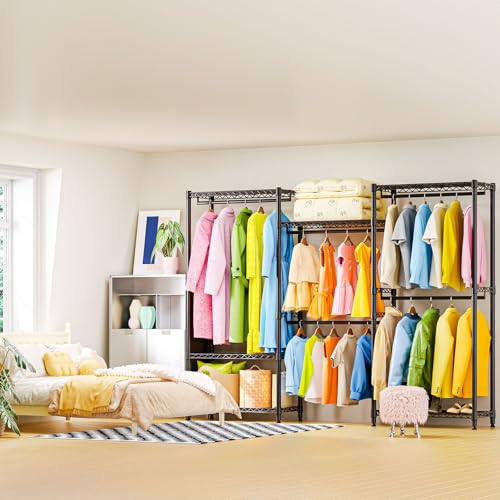 M MZG Heavy Duty Rolling Garment Rack 6 Tiers Adjustable Wire Shelving Clothes Rack with Rods Storage Closet Clothing Rack Black 15.7" D x 70.8" W x 76.5" H - color: Black, size: 3 composition 15.7"D x 70.8"W x 76.5"H