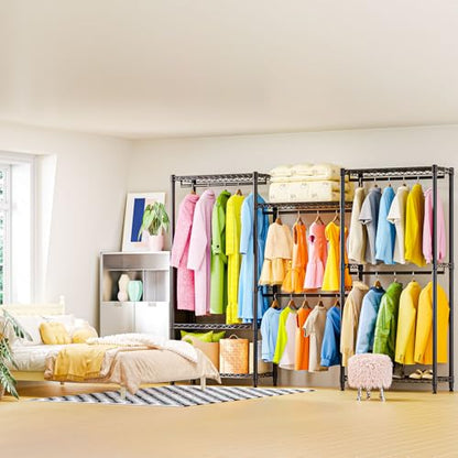 M MZG Heavy Duty Rolling Garment Rack 6 Tiers Adjustable Wire Shelving Clothes Rack with Rods Storage Closet Clothing Rack Black 15.7" D x 70.8" W x 76.5" H - color: Black, size: 3 composition 15.7"D x 70.8"W x 76.5"H