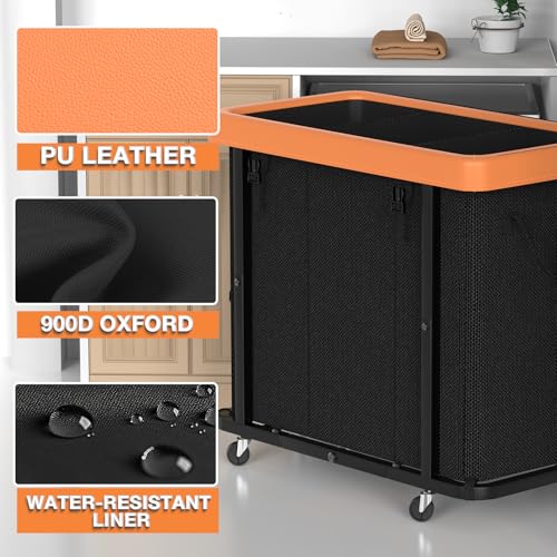 Laundry Basket with Wheels, 230L Leather Patchwork Laundry Sorter 3 Section | Sturdy Metal Frame, Removable Washable Bag, Tall Clothes Sorter for Bedroom - Black - color: Black, size: 3 Section-230L