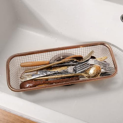 2Pack Stainless Steel Tumbler Cup Lid Organizer, Mason Jar Lid Holder | Rectangular, Rosegold, Stainless Steel Mesh, Cabinet Storage Basket, Silverware, Chopsticks, Straws, Utensils - style: RoseGoldModern-2pack