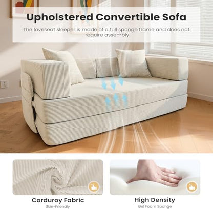 5-in-1 Futon Sofa Bed Queen Floor Convertible Couch Foldable Lounge White | Multi-Position Convertible Lounge Couch for Guest Room & Apartment, Removable Washable Cover, Space Saving - color: Beige