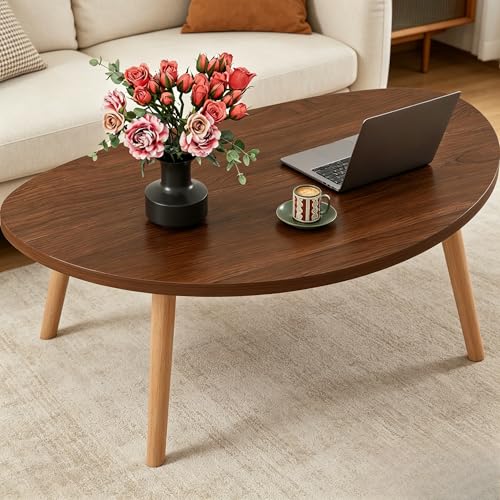 Coffee Table, 31.5" Low Coffee Tables with Solid Wood Legs Kidney Walnut | Floor Table Desk for Sitting on The Floor, Easy Assembly Small Space Coffee Tables for Living Room, Apartment, Office - color: 31.5"l Kidney Dark Walnut