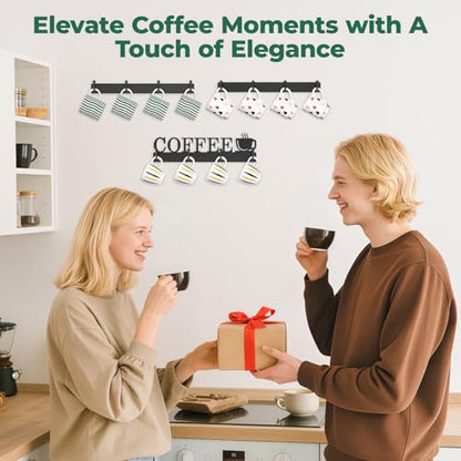 EsLuker.ly Mug Holder Rack Coffee Cup Hanger Wall Mount, 3 Pack Black | Metal Wall Cup Shelf Organizer Stand with 12 Hooks, Fits Most Mugs Display for Home Kitchen, Space-Saving Coffee Bar Enhancer - style: Upgrade 12 Hooks
