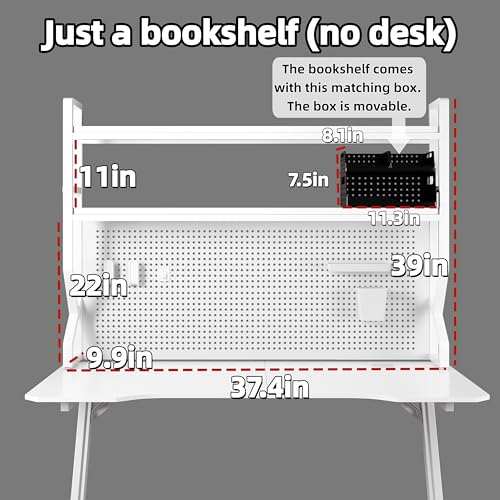 Desktop Hutch Bookshelf,Many Gifts,Metal Desktop Bookcase with pegboard, Desk Shelf, Countertop Storage Organizer Rack for Dorm or Office,Desktop Shelves (White, 37.4" Lx9.9 Wx39 H) - color: White, size: 37.4" Lx9.9 Wx39 H