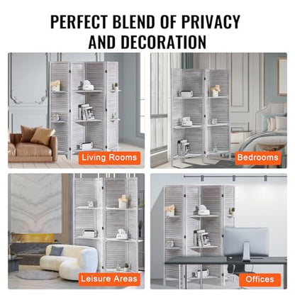 VEVOR Wood Room Divider, 4 Panel Wood Folding Privacy Screen, 66.9 Inches Tall Indoor Louvered Partition Divider, Portable Decoration Screen, for Room Separation, Home, Office, Restaurant & Bedroom