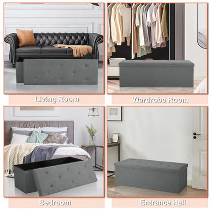 43 inch Storage Ottoman Bench, Folding Storage Bench Ottoman, for Bedroom, Living Room, and Utility Room, Grey (43.3'' W) - size: 15"D x 43.3"W x 15"H