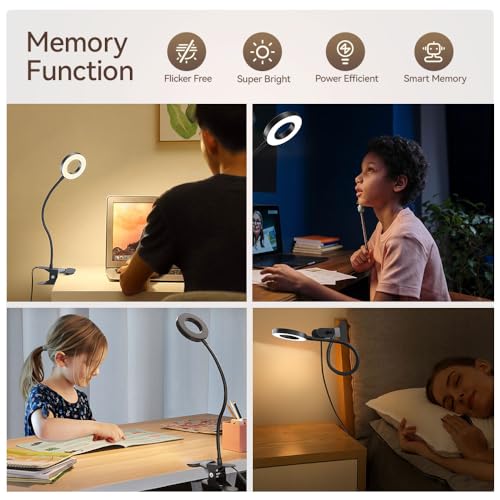 LED Desk Lamp Clip on Light with 3 Color Modes 10 Brightness Ring/Clamp Light 360° Adjustable Neck Dimmable Eye Protection Desk Lamps for Home Office - style: Ring Clip-on Desk Lamp