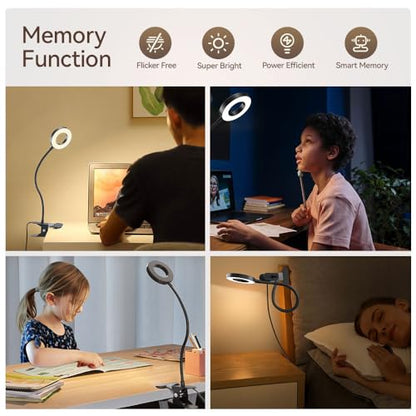 LED Desk Lamp Clip on Light with 3 Color Modes 10 Brightness Ring/Clamp Light 360° Adjustable Neck Dimmable Eye Protection Desk Lamps for Home Office - style: Ring Clip-on Desk Lamp