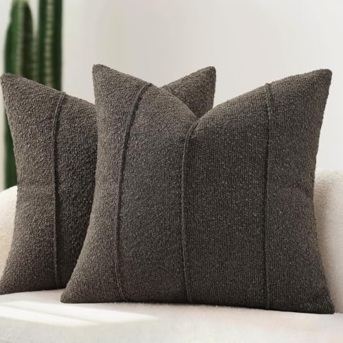YCOLL Textured Boucle Throw Pillow Covers 22x22 Pack of 2 - Soft Neutral Striped Cushion Covers, Cozy Accent Decorative Pillow Covers for Couch, Sofa, Bed, Living Room (Dark Gray) - color: Dark Gray, size: 22" x 22" (Pack of 2)
