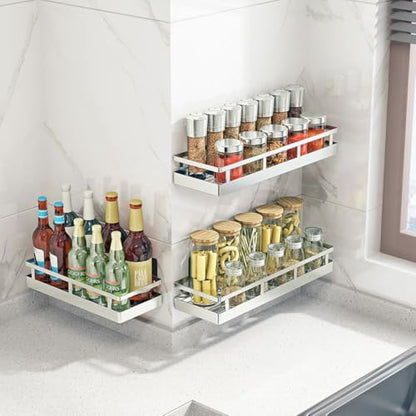 2PCS Kitchen Spice Rack, SUS304 Stainless steel Wall Mount Storage Rack, Seasoning Container, 11.8Inch Spice Organizer, Kitchen Seasoning Hanging Rack, Bathroom Shelf for Storing Toiletries - size: 11.8Inch 2PC