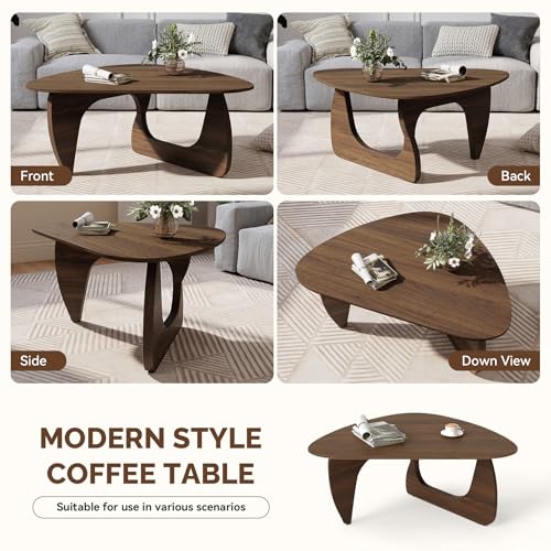 Modern Wood Coffee Table, Triangle Center Table with Premium Wooden Top& Unique Base, 42.5” Small Mid Century Tea Tables for Living Room, Apartment, Office,Walnut - color: Walnut, size: Large 42.5*28.5*15.7in