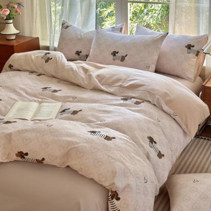 Dachshund Duvet Cover Queen Size Brown Dog Puppy White Pink Heart Reversible Comforter Cover Set 3 Pcs Kids Cute Soft Lightweight Microfiber Bedding Set with Zipper Closure and 2 Pillowcases - color: Dachshund Heart, size: Queen (1 Duvet Cover + 2 Pillowc