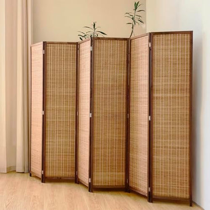 6 Panel Bamboo Room Divider Screen,5.6 FT Tall Bamboo Divider Folding Panel Screen,Freestanding Panel Divider for Room Seperation,Brown - color: Brown, size: 6 Panel