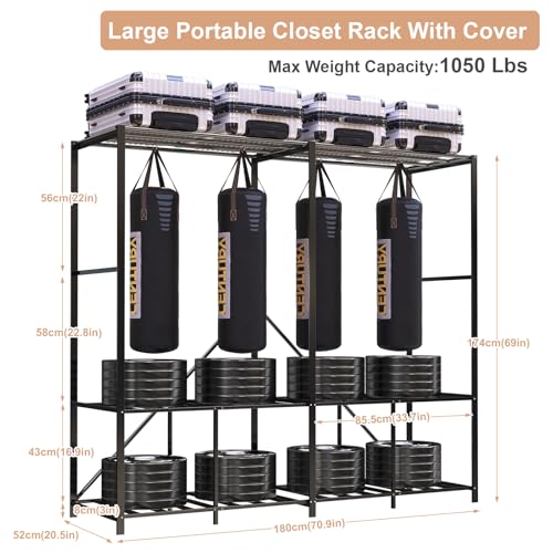Umeiga Heavy Duty Portable Closet with Cover 1200Ibs Foldable Covered Clothes Rack for Hanging Armoire Wardrobe Closet System Freestanding Coat Storage Garment Racks 71" W x 71" H x 20" D - size: 71" Wide