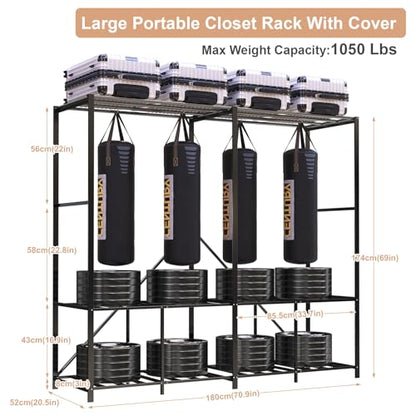 Umeiga Heavy Duty Portable Closet with Cover 1200Ibs Foldable Covered Clothes Rack for Hanging Armoire Wardrobe Closet System Freestanding Coat Storage Garment Racks 71" W x 71" H x 20" D - size: 71" Wide