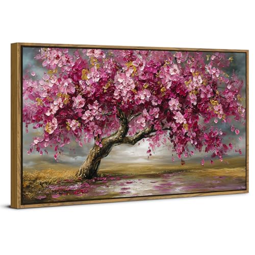 Large Tree of Life Wall Art Vintage Pink Flower Framed Wall Decor for Living Room Abstract Landscape Painting Canvas Prints Retro Nature Texture Picture Bedroom Kitchen Corridor Home Decoration 20x40 - color: Pink Tree, size: 20"L x 40"W