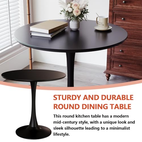 HRVEOCEI 31.5" Tulip Table, Small Round Dining Table with Thickened Tabletop & Metal Pedestal, Bistro Tables for Small Spaces Kitchen Dining Room Living Room (Black) - color: Black