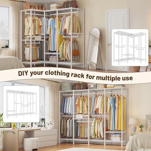 Raybee 76.9" H Clothes Rack Heavy Duty Loads 1100 LBS Metal Clothing Racks for Hanging Clothes Adjustable Garment Rack White,75.8" W*17.7" D*76.9" H - color: White, size: 75.8" W x 17.7" D x 76.9" H