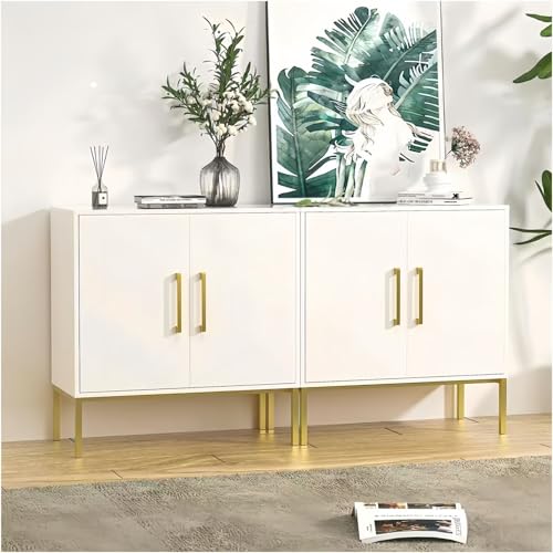 Set of 2 Storage Cabinets with Adjustable Shelf and Gold Handle, White丨Buffet Cabinet with Storage, Accent Cabinet with Metal Legs, Sideboard Cabinet for Living Room, Bedroom, Hallway, Entryway - color: White, size: 2 Pack