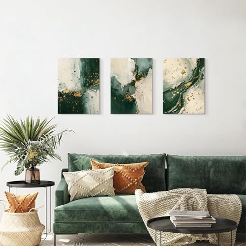 3pcs Emerald Green Wall Decor Living Room,Modern Green and Gold Marble Abstract Canvas Wall Art Painting Prints,Minimalist Framed Wall Art for Bedroom Office Home Decoration,Ready To Hang,12x16in - color: Emerald Green, size: 12x16inchx3pcs